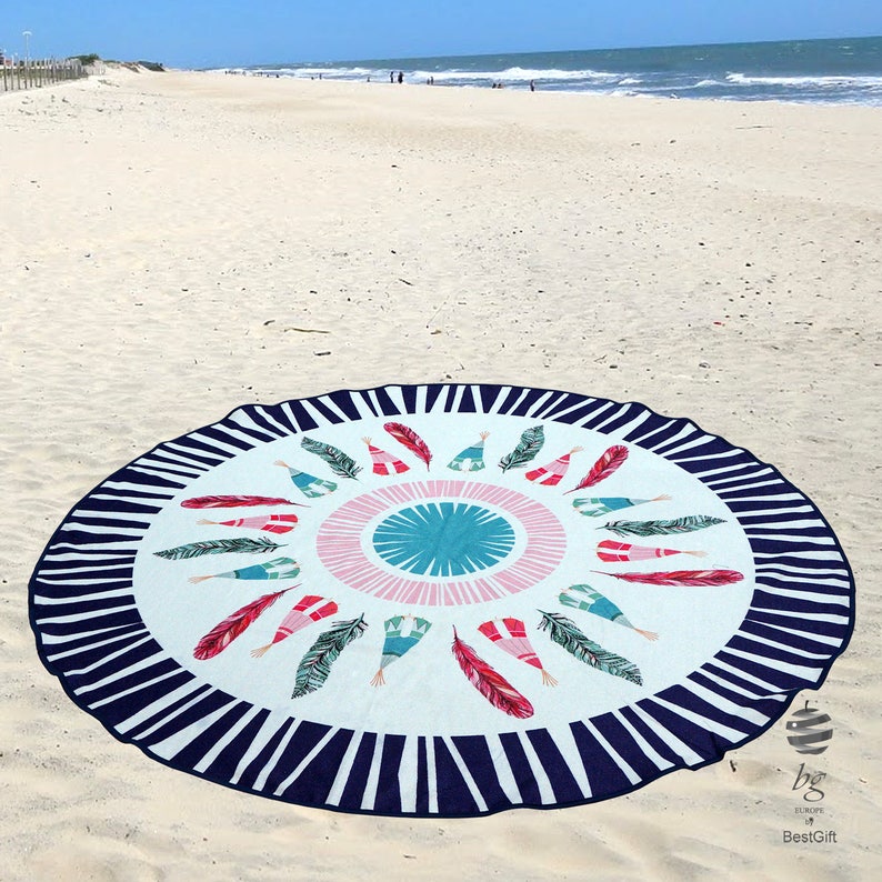 Large Round Beach Towel Circle Rounded Towels 150cm 59 Etsy