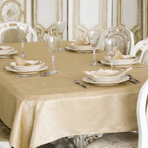 Luxury Beige Tablecloth - Anti Stain Proof Resistant - Large sizes - Ref. Lines