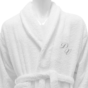 Personalized White Bathrobe Hotel Spa Edition Shawl Collar Silver Monogram image 1
