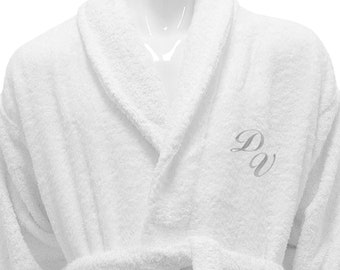 Personalized White Bathrobe Hotel Spa Edition Shawl Collar Silver Monogram