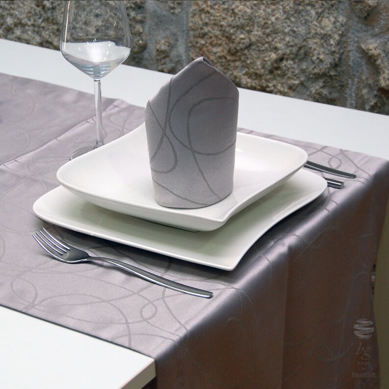 Pack of 2 units Anti Stain Proof Resistant Ref Luxury Silver Table Runner Large hem Lines