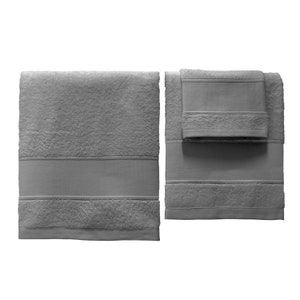 Ensemble de bain personnalisé monogramme Drap de bain, Essuie main, Serviette invité Réf. Chenille Gris