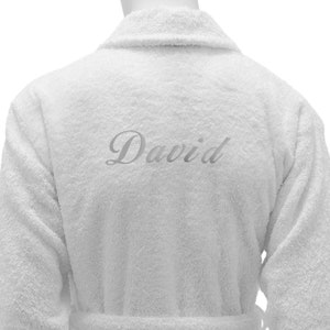 Personalized White Bathrobe Hotel Spa Edition Shawl Collar Silver Monogram image 4