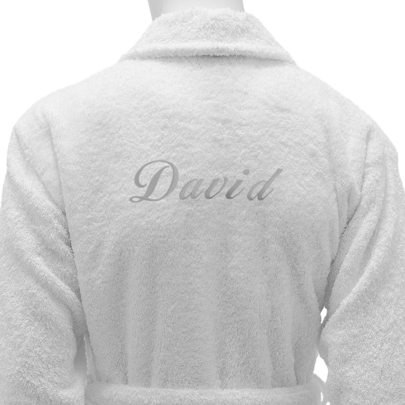 Personalized White Bathrobe Hotel Spa Edition Shawl Collar Silver Monogram image 4