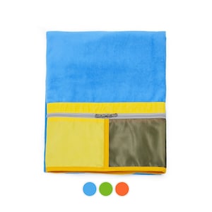 Large Beach Towel with Zipped Pocket - 100% Cotton - Size 100cm x 180cm (39&quot; x 71&quot;)