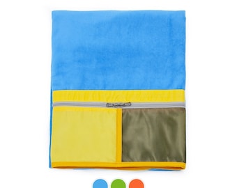 Toalla de playa grande con bolsillo con cremallera - 100 % algodón - Tamaño 100 cm x 180 cm (39" x 71")