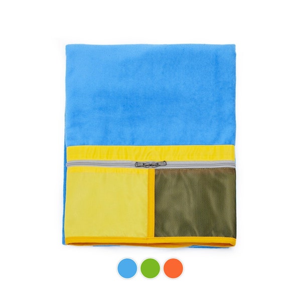 Large Beach Towel with Zipped Pocket - 100% Cotton - Size 100cm x 180cm (39" x 71")