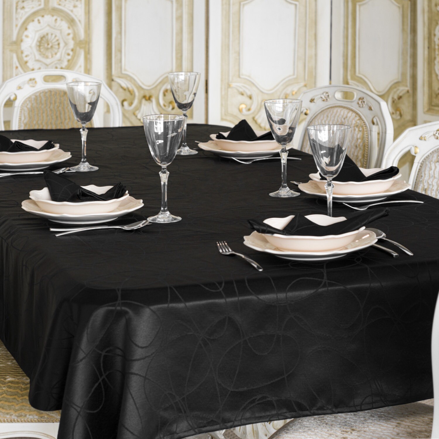 Luxury Black Tablecloth Anti Stain Proof Resistant Large Sizes Ref. Lines Etsy UK