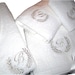5* Wedding White Set - Bathrobe, Bath Towels with Silver Thread Personalized 