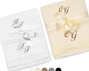 Personalized Monogram Bath Set - Bath sheet, Hand towel, Guest towel - Ref. Chenille