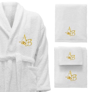Bath Towels and Personalized Bathrobe - Ref. Wedding and Marriage - Gold