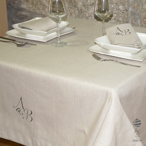 Luxury Wedding & Weddings Anniversary Silver Personalized Monogram Linen Tablecloth