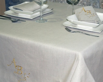 Nappe de luxe en lin avec monogramme personnalisé - Produit de qualité supérieure