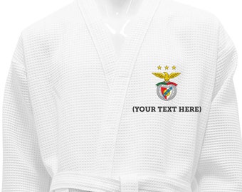 Personalized White Waffle Bathrobe - Benfica Stars