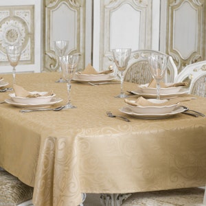 Luxury Beige Tablecloth - Anti Stain Proof Resistant - Large sizes - Ref. Lyon