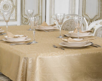 Luxury Beige Tablecloth - Anti Stain Proof Resistant - Large sizes - Ref. Lyon