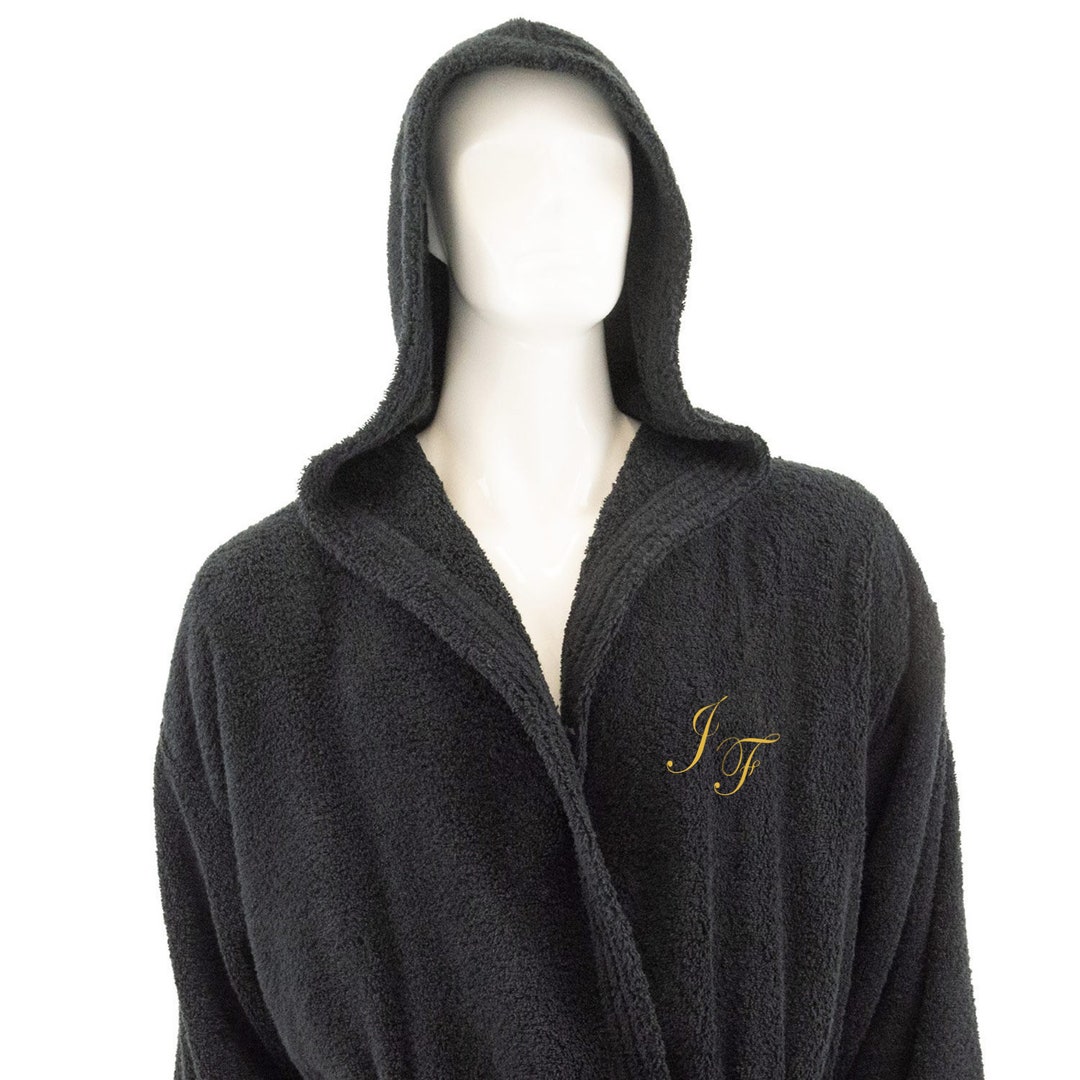 Personalized Monogram and Name Hooded Cotton Terry Toweling Black ...