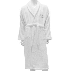 Personalized White Bathrobe Hotel Spa Edition Shawl Collar Silver Monogram image 3