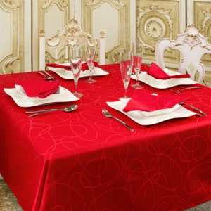 Luxury Red Tablecloth - Anti Stain Proof Resistant - Large sizes - Ref. Lines