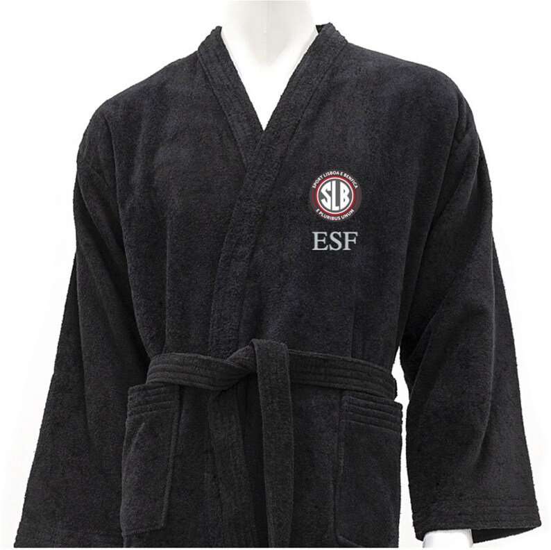 Personalized Black Kimono Lamineted Bathrobe Benfica SLB Pluribus Black