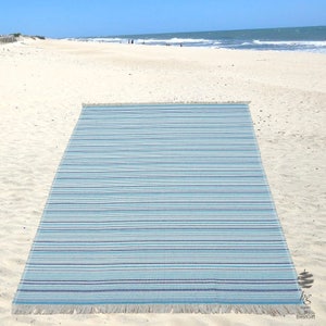 Fouta Beach Towel with Blue and White Stripes image 3