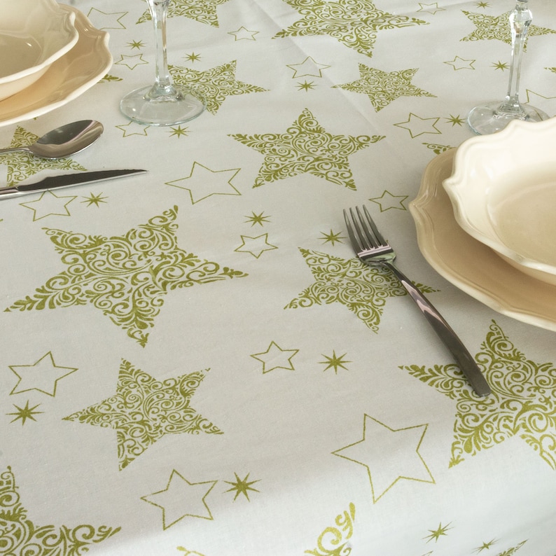 Gold Star Xmas Beige Tablecloth \u2013 100/% Cotton