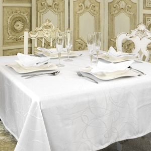 Luxury White Tablecloth - Anti Stain Proof Resistant - Large sizes - Ref. Lines