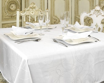 Luxury White Tablecloth - Anti Stain Proof Resistant - Large sizes - Ref. Lines