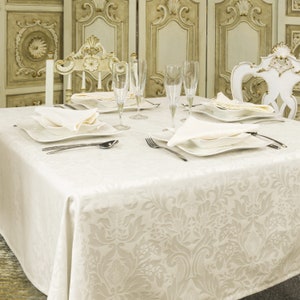 Luxury Light Beige Tablecloth - Anti Stain Proof Resistant - Large sizes - Ref. Milano