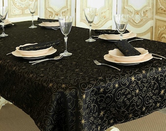 Christmas Tablecloth - Christmas Stars - Black and Gold