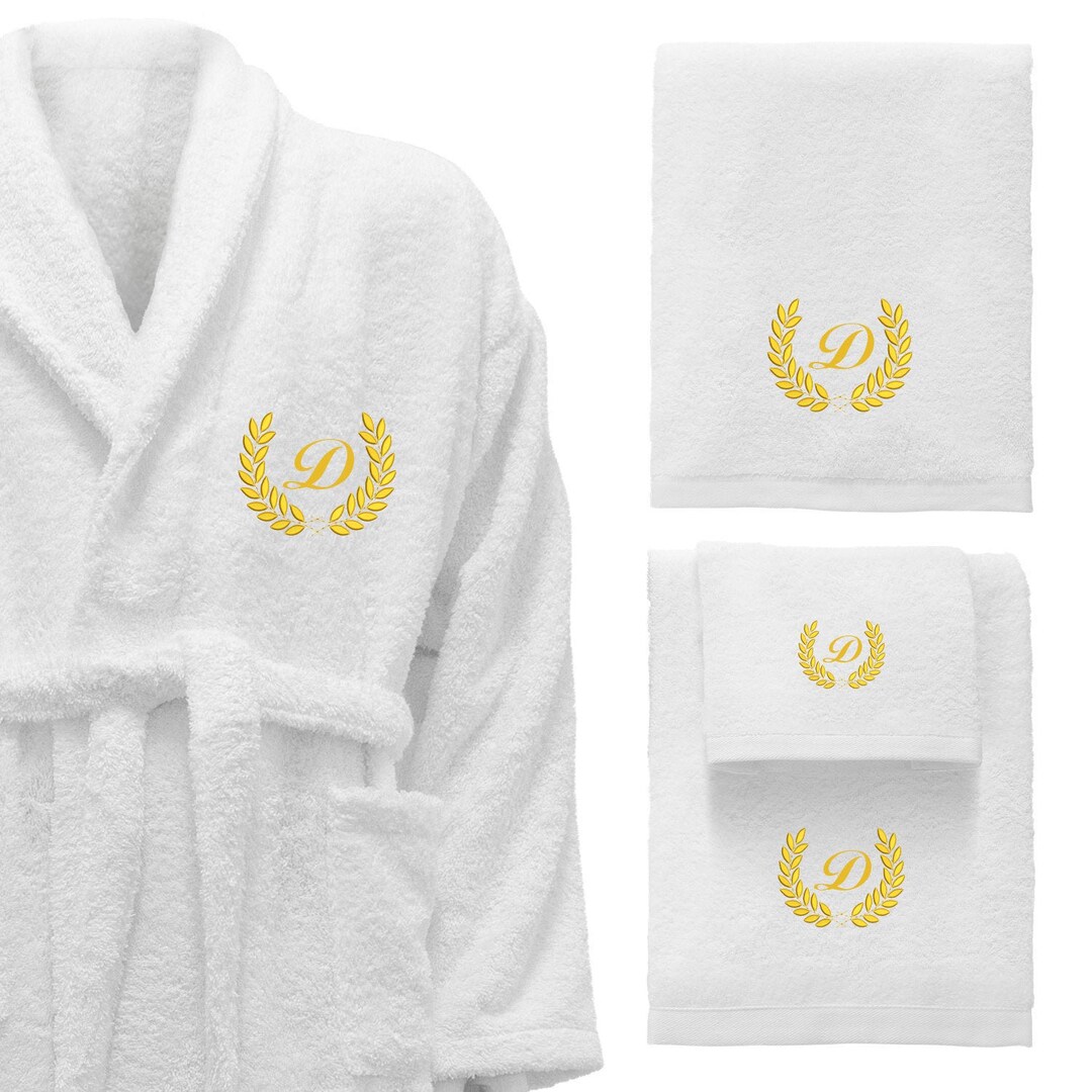 5 Hotel Edition White Set Bathrobe, Bath Towels With Gold Thread Personalized Etsy