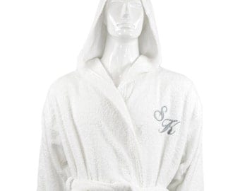 Personalized Unisex Hotel and Spa Edition White Hooded Bathrobe With Monogram and Name