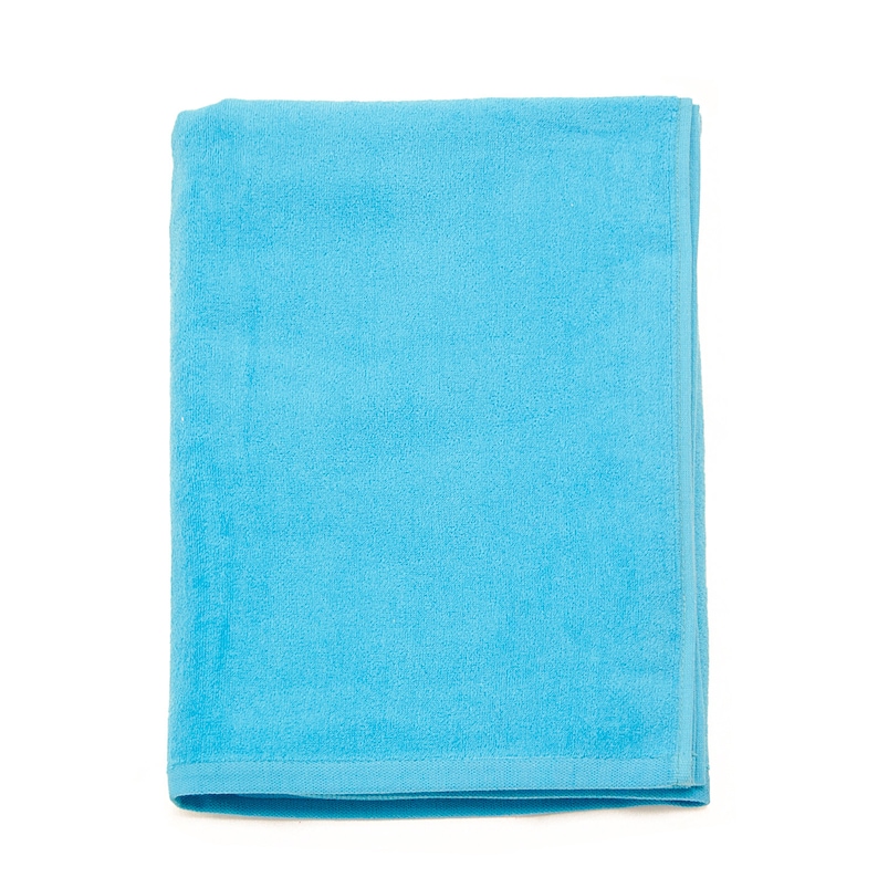 May include: A folded blue towel, made of soft terry cloth, perfect for drying off after a swim or shower.