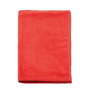 May include: A red fleece blanket folded in half. The blanket is soft and plush.