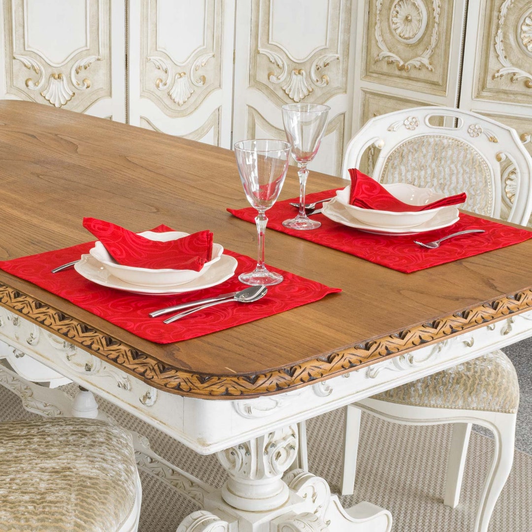 Luxury Red Table Placemat Anti Stain Proof Resistant Pack Etsy
