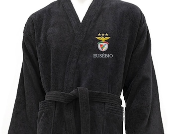 Personalized Black Kimono Lamineted Bathrobe - Benfica Stars