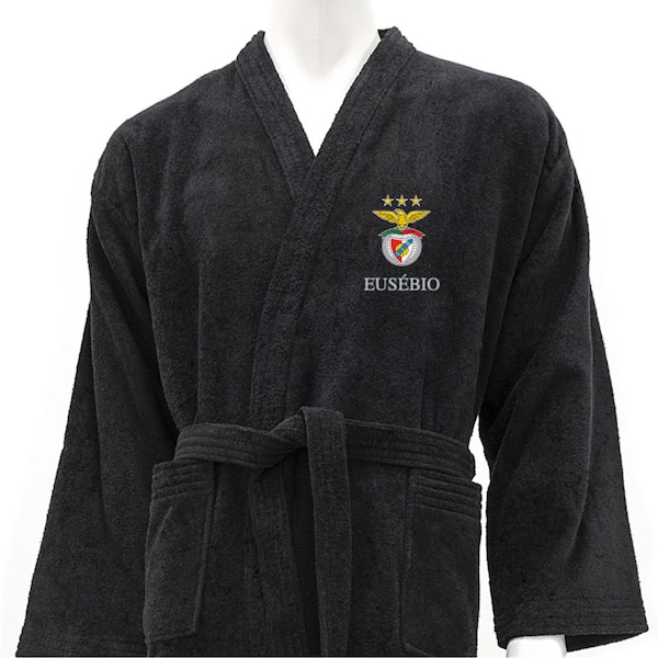 Peignoir kimono noir laminé personnalisé - Benfica Stars