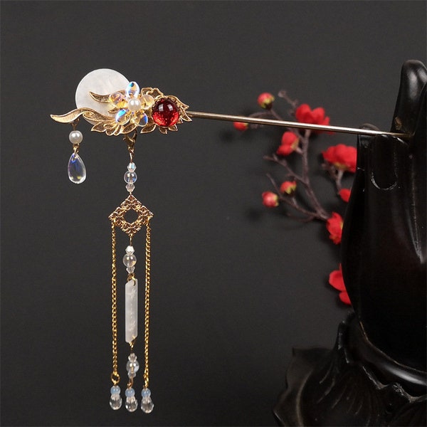 Fairy Floral and Moon Long Tassel Hair stick/forks For Women Wedding Hair Jewelry Accessories