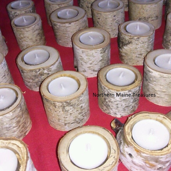 Set 20  Maine white birch Bark Tealight candle Holders-Rustic Wedding Decor