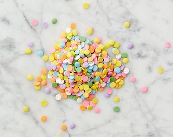 Confetti sprinkles, multi-colored pastel disks, perfect for cakes and cupcakes