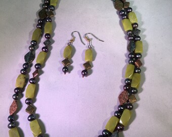 Jade & Fresh Water Pearl Dual Strand Necklace Set