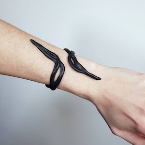 Adjustable black leather cuff for women or men | snake bracelet | goth jewelry | gothic bracelet