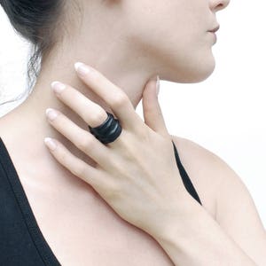 Leather rings for women and men avant garde leather jewelry black ring image 7