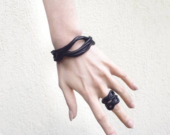 Nugoth unique black cuff bracelet for women and men | gift for goth | wearable sculpture for dark fairy