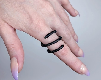 Braided black ring, minimalist black leather jewelry for men and women | punk ring | goth gift