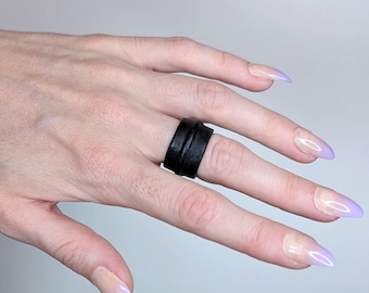 Black leather ring | black rings | Goth rings avant garde jewelry | dark jewelry for women