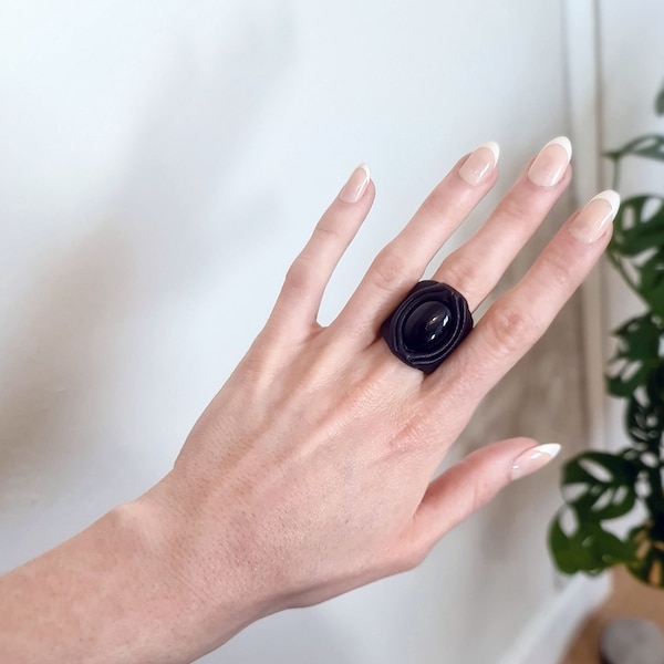 Zwarte onyx grote ring | Victoriaanse sieraden voor vrouwen | goth-ringen voor liefhebbers van donkere academische wereld en kristalverzamelaar | occulte sieraden heidens