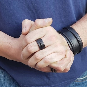 Black leather ring for men - male wedding ring - mens leather rings - gift for him goth