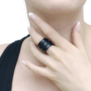 Leather rings for women and men - avant garde leather jewelry - black ring
