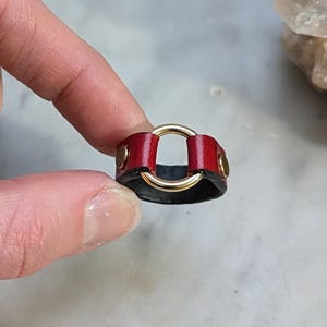 O-ring red leather ring | choker ring for her | lovers gift, goth couple